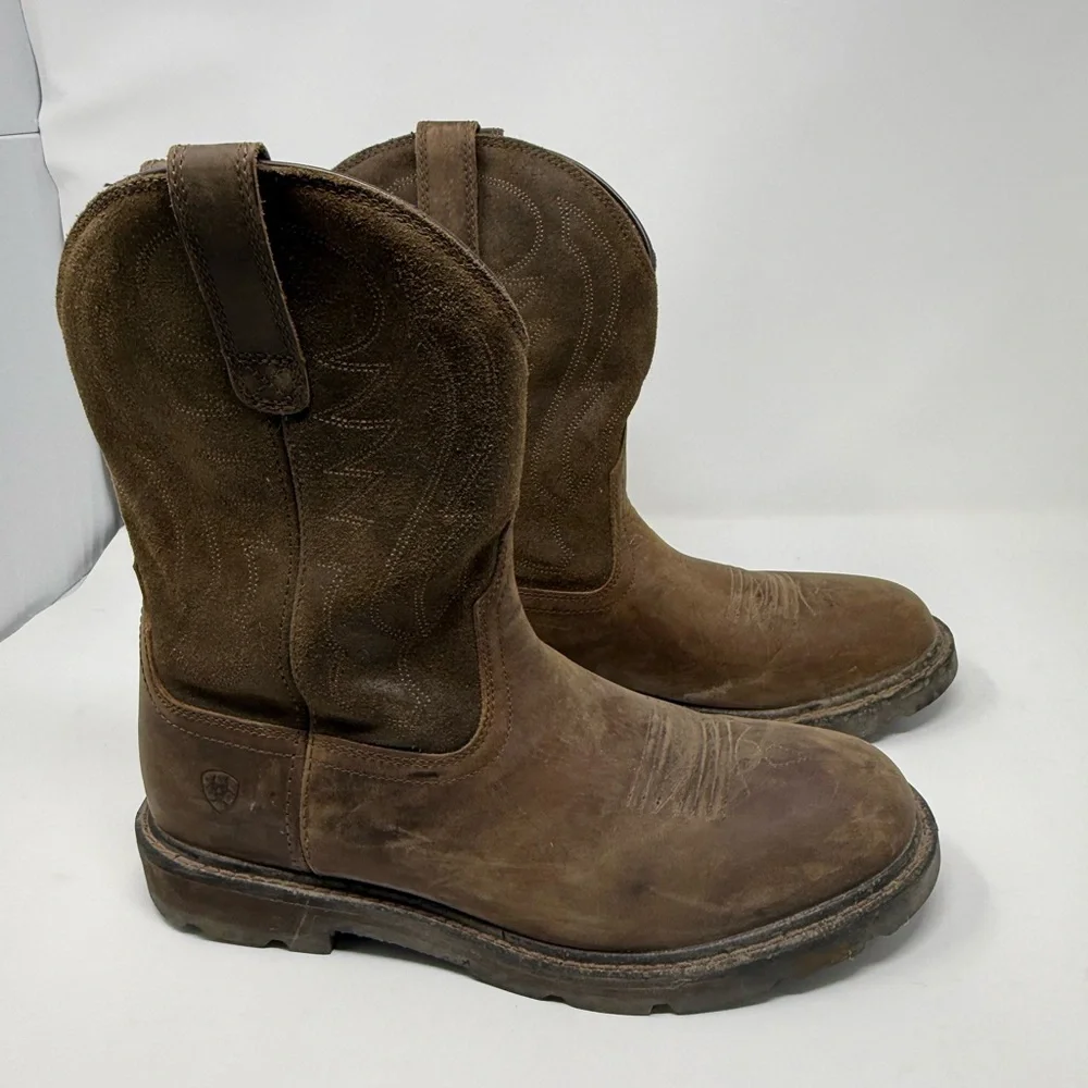 Ariat Men's Distressed Brown Western Boots non steel toe sz 10 (VRDNMP) - Picture 3 of 6